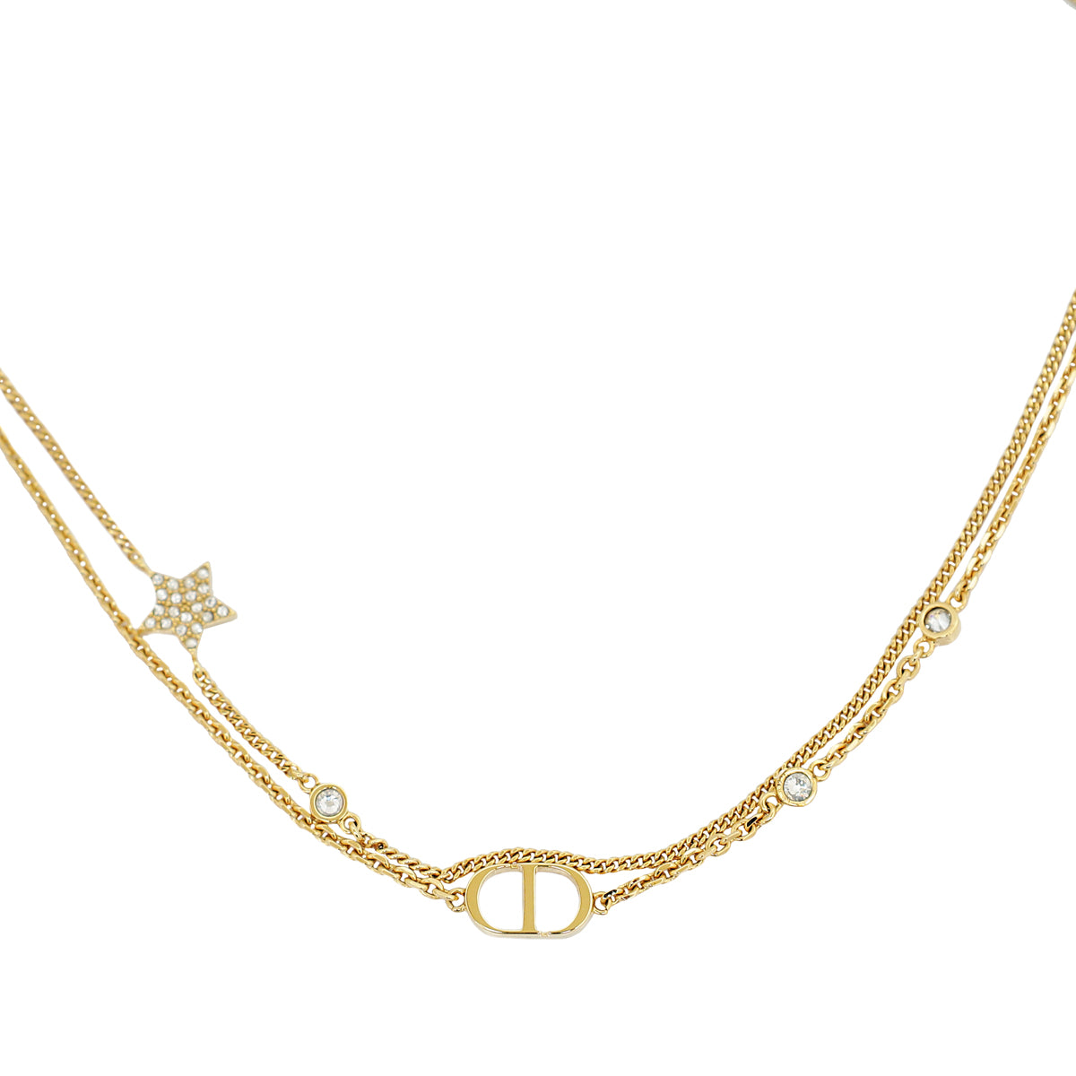 Christian Dior Gold Petit CD Crystal Double Necklace