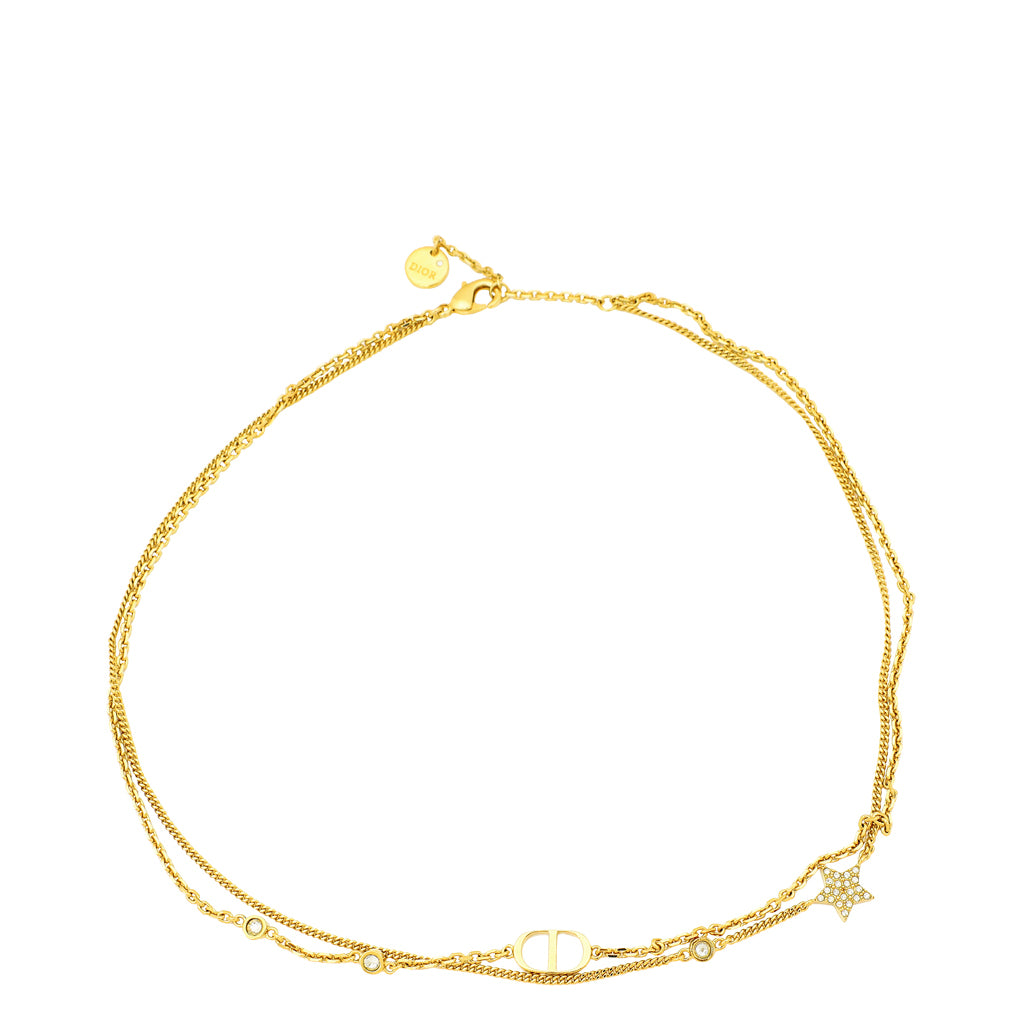 Christian Dior Gold Tone Petit CD Crystal Double Necklace-Christian Dior-THE CLOSET