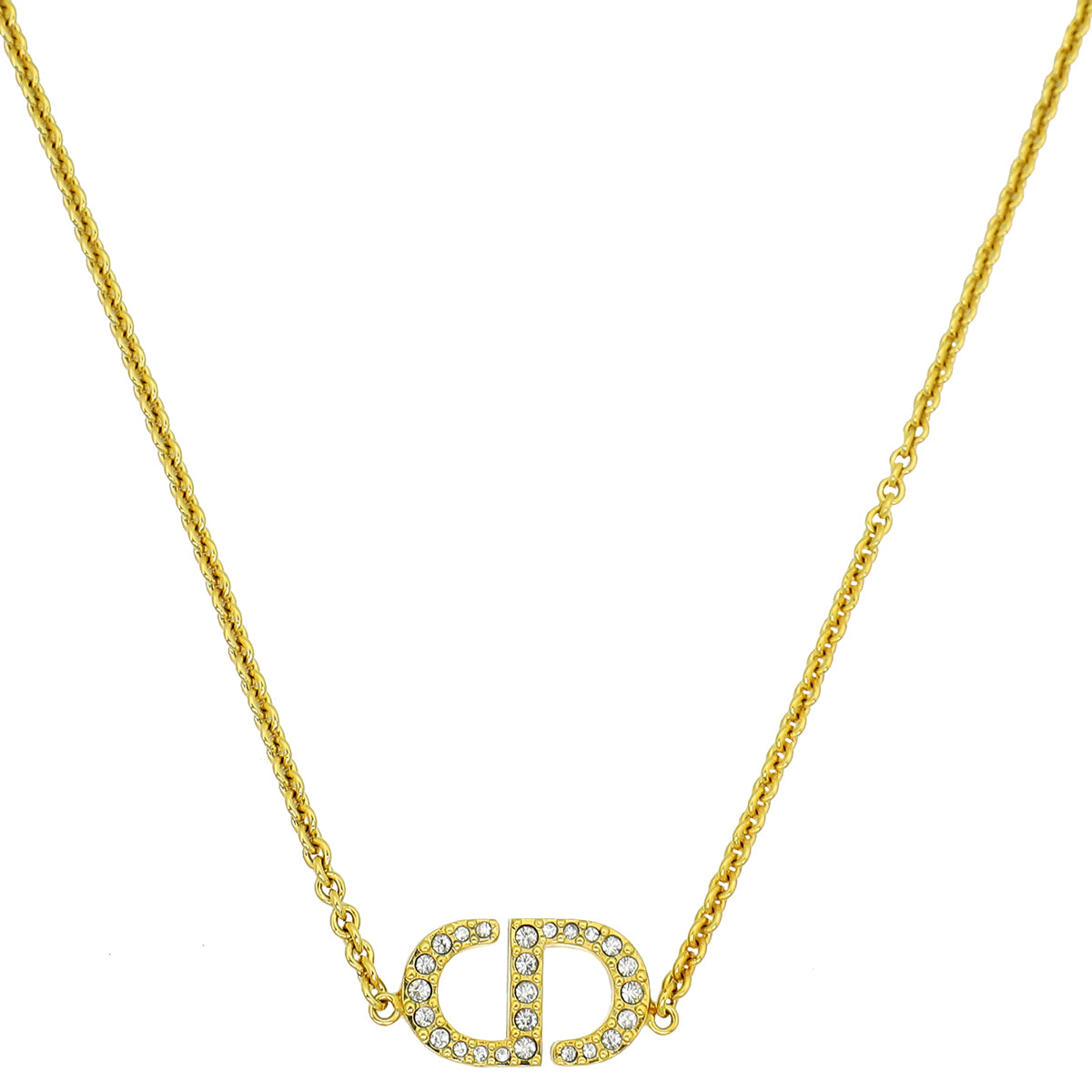 Christian Dior Gold Petit CD Crystal Necklace