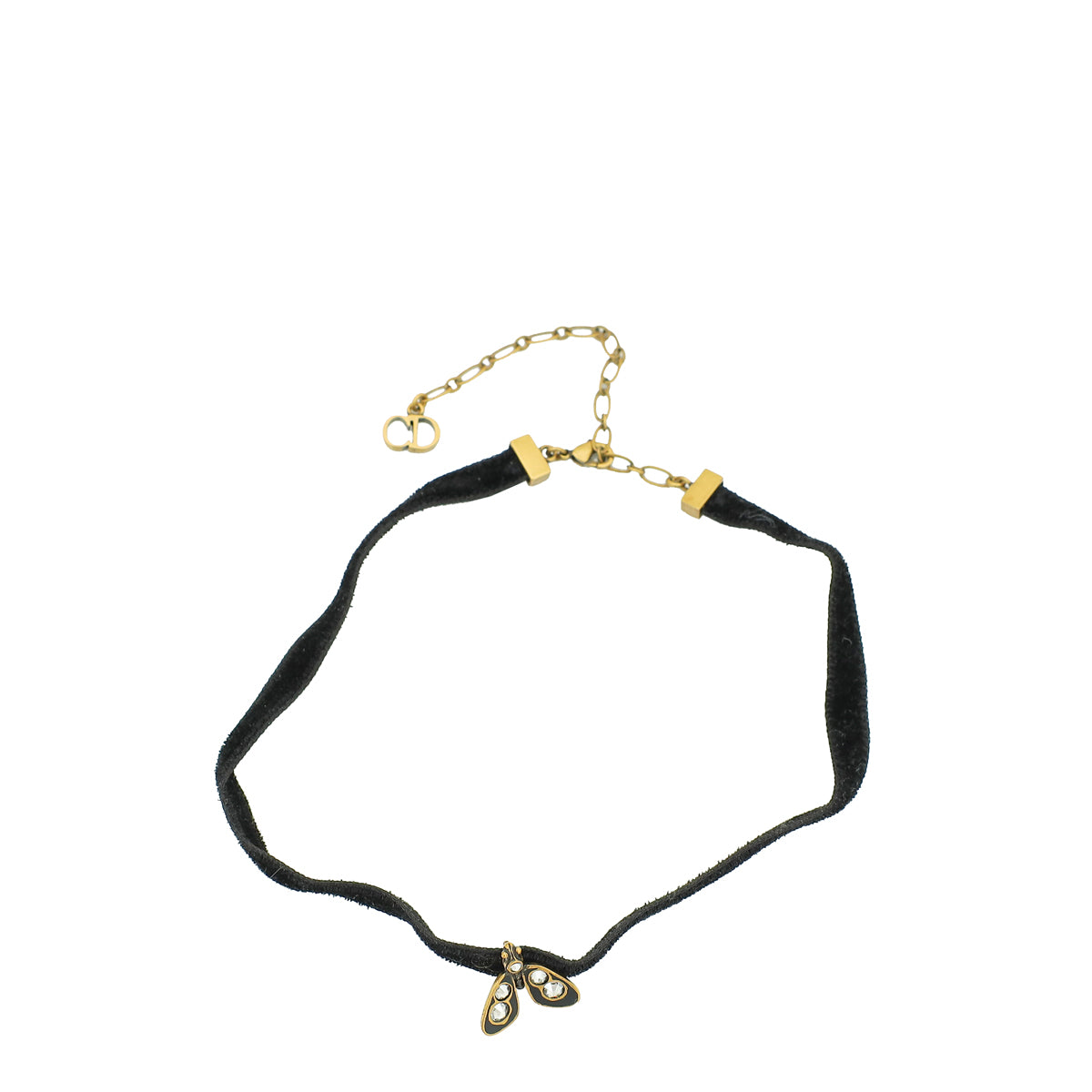 Christian Dior Black Velvet Crystal Bee Choker Necklace-Christian Dior-THE CLOSET