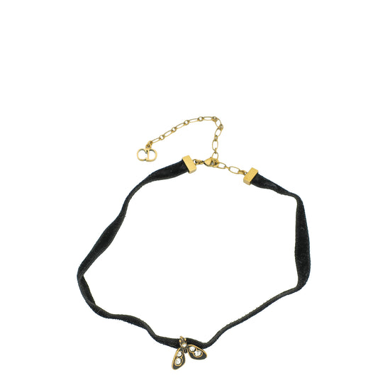 Christian Dior Black Velvet Crystal Bee Choker Necklace