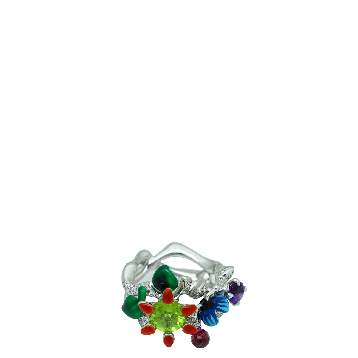 Christian Dior 18K White Gold Diamond Milly Carnivora Epinosa Multiple Colors Stones Ring 54-Christian Dior-THE CLOSET