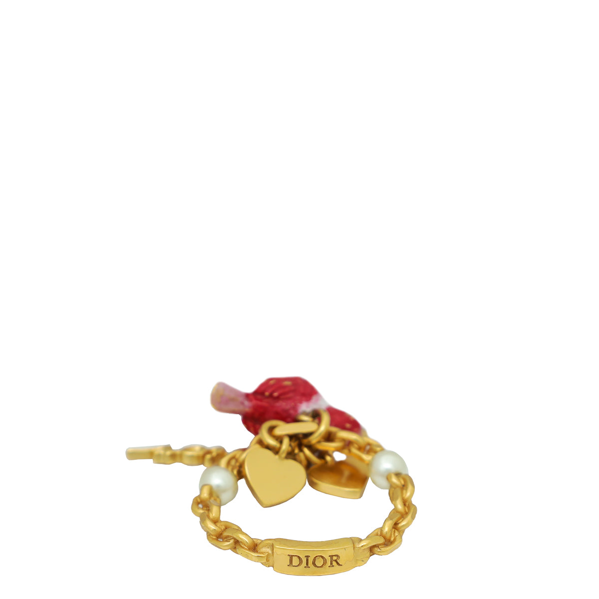 Christian Dior Gold Finish Bird & Heart Charm Medium Ring 54