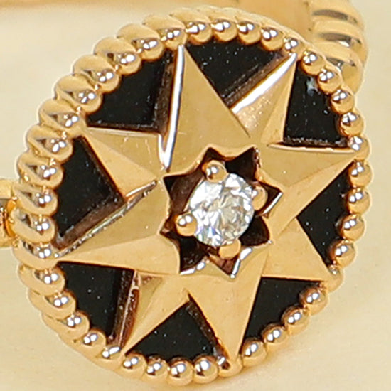 Christian Dior 18K Rose Gold Rose Diamond Onyx Des Vents Ring 50