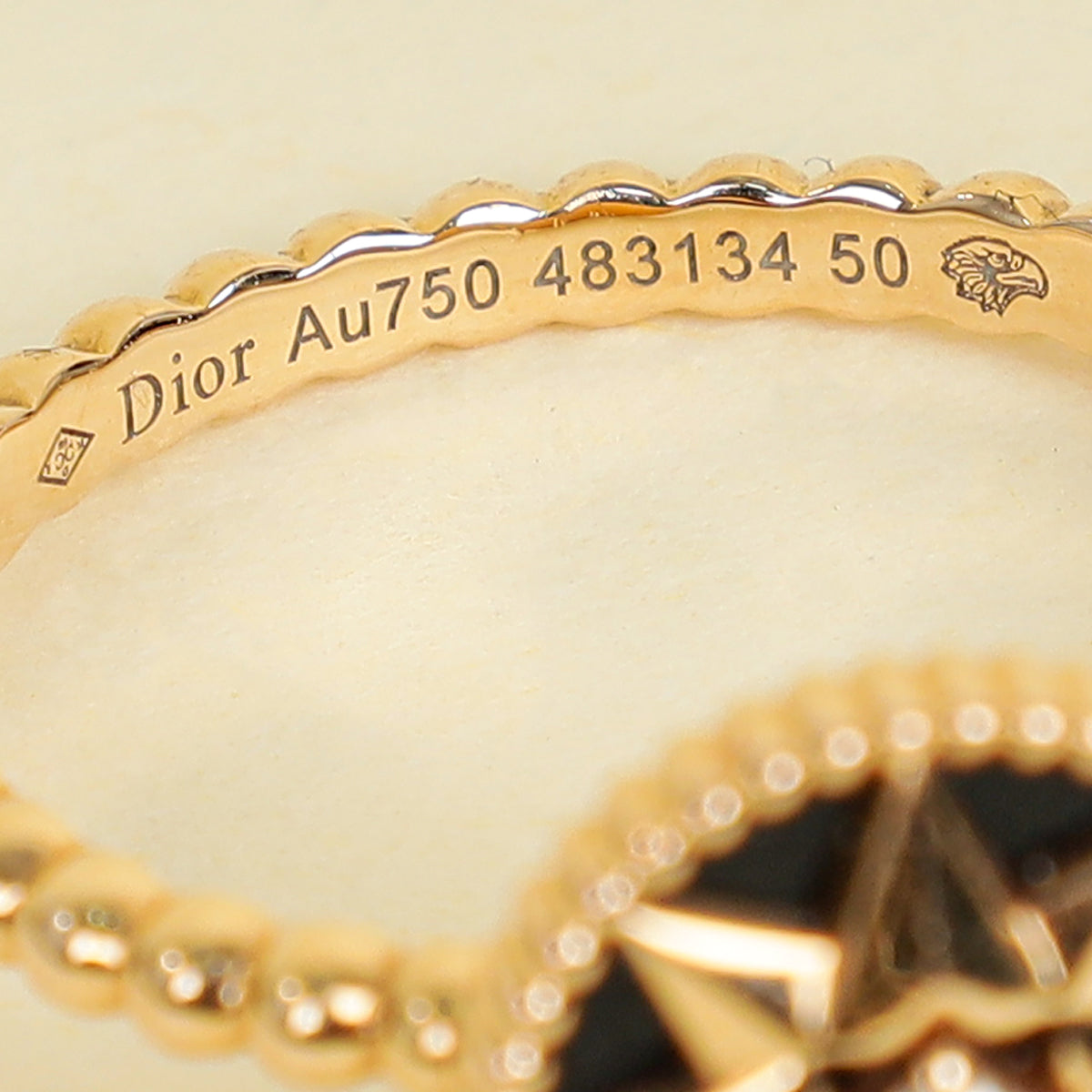 Christian Dior 18K Rose Gold Rose Diamond Onyx Des Vents Ring 50