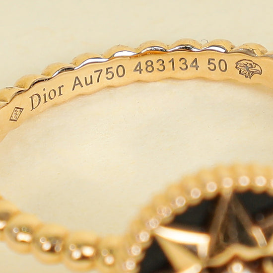 Christian Dior 18K Rose Gold Rose Diamond Onyx Des Vents Ring 50