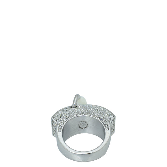 Christian Dior Silver Finish Crystal Ring