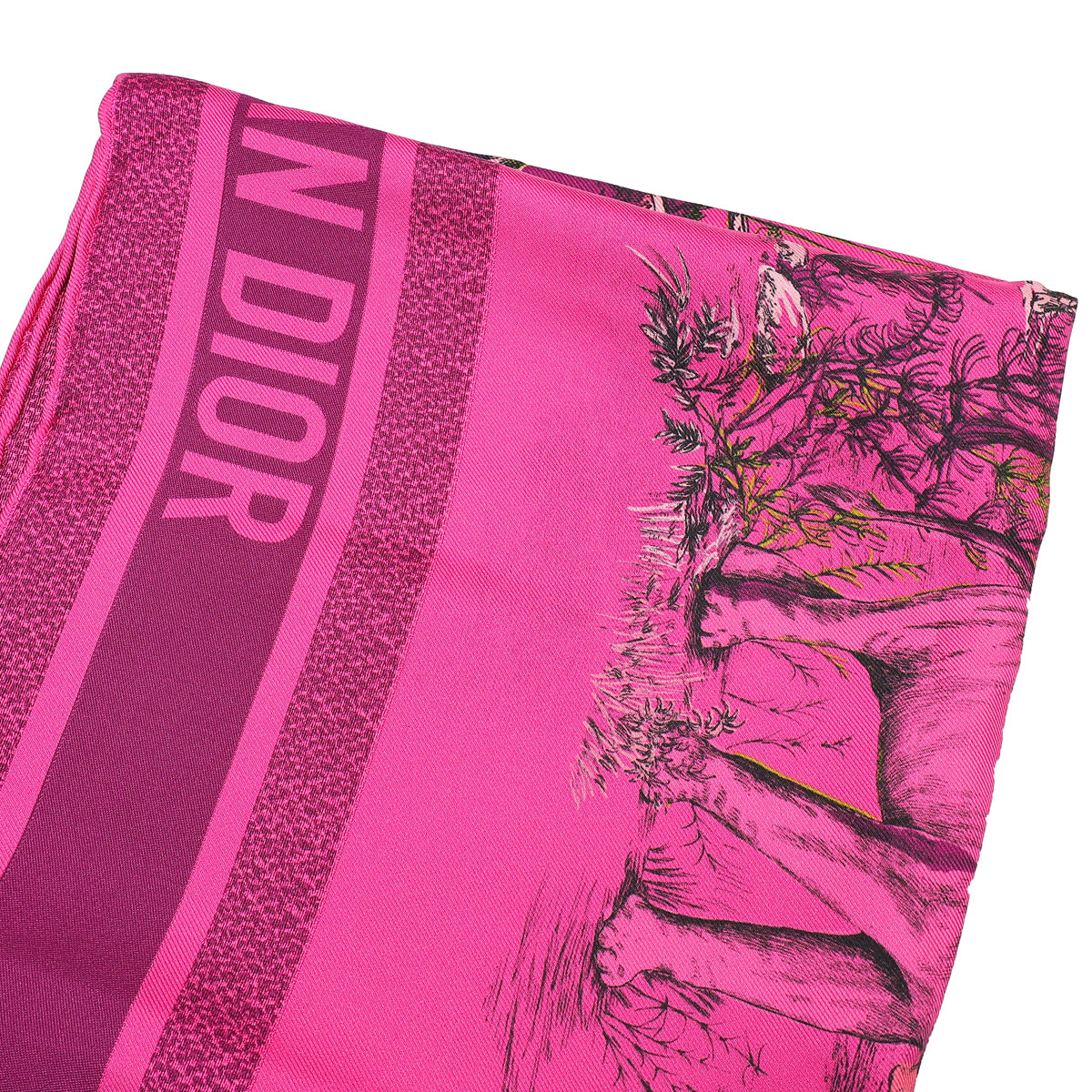 Christian Dior Dark Fuchsia Toile De Jouy Silk 90 Scarf