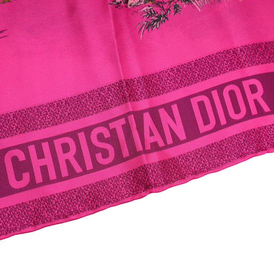 Christian Dior Dark Fuchsia Toile De Jouy Silk 90 Scarf