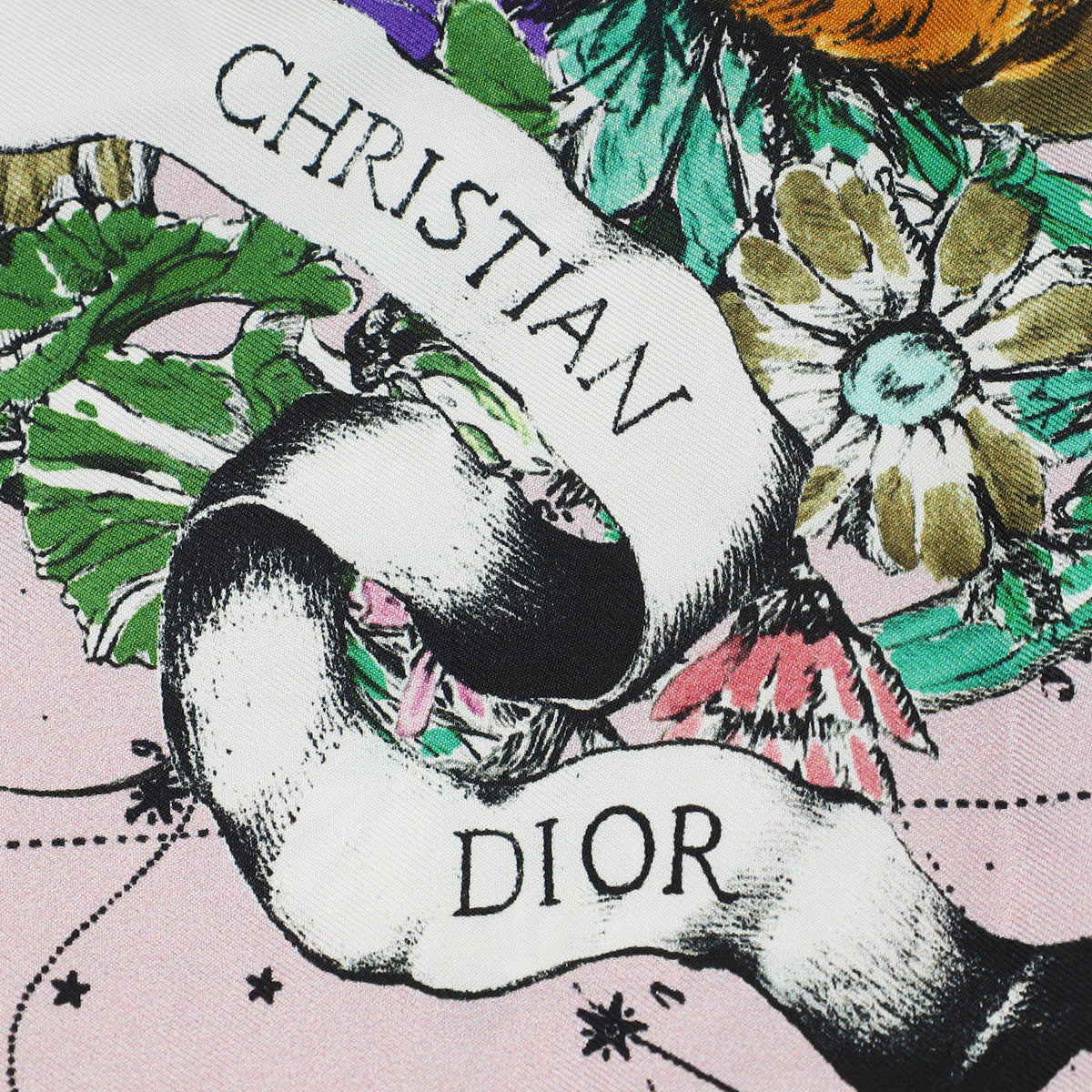 Christian Dior Pink Multicolor Zodiac Print Silk Square Scarf
