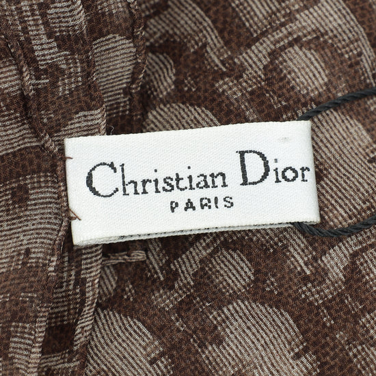 Christian Dior Brown Oblique Print Silk Scarf