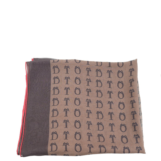 Christian Dior Brown Letter Print Silk Scarf