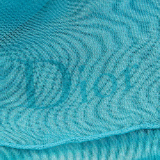 Christian Dior Turquoise Print Logo Silk Scarf