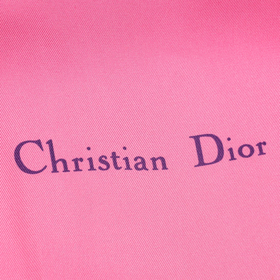 Christian Dior Pink Multicolor Print satin Square Silk Scarf