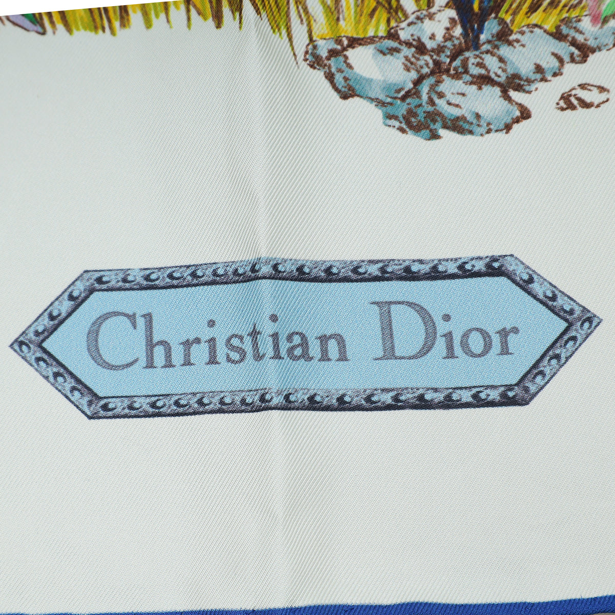 Christian Dior White Multicolor Etoile De Voyage Silk Scarf