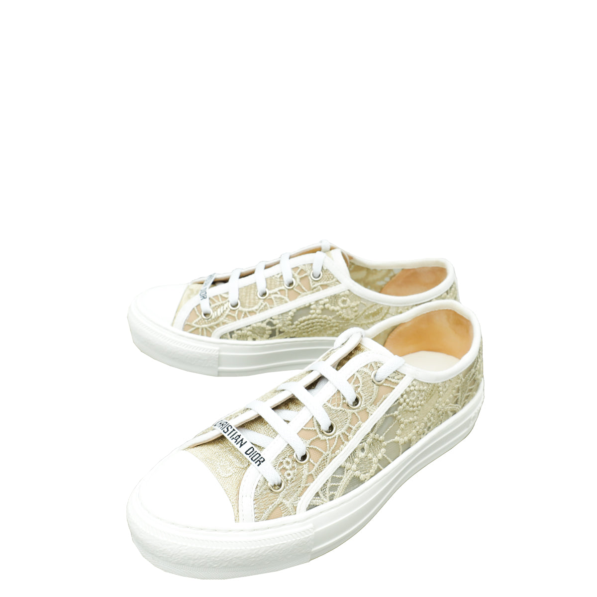 Christian Dior Gold Walk'n'Dior Lace Embroidery With Macramé Effect Sneaker 37.5-Christian Dior-THE CLOSET