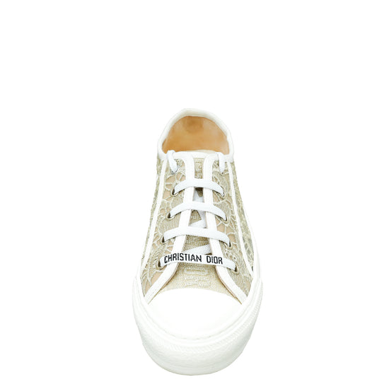 Christian Dior Gold Walk'n'Dior Lace Embroidery With Macramé Effect Sneaker 37.5