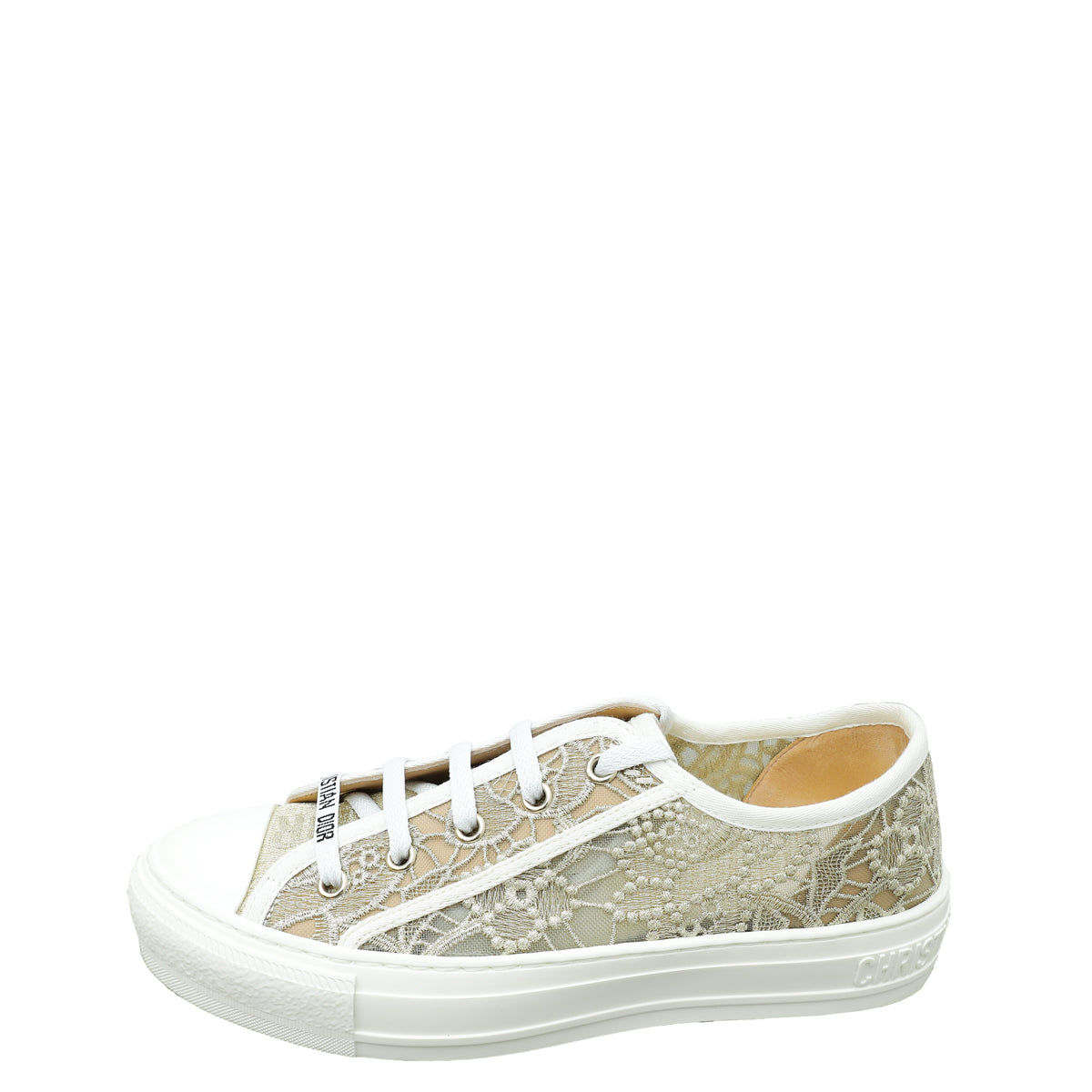 Christian Dior Gold Walk'n'Dior Lace Embroidery With Macramé Effect Sneaker 37.5