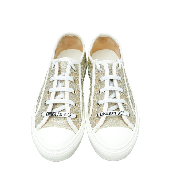 Christian Dior Gold Walk'n'Dior Lace Embroidery With Macramé Effect Sneaker 37.5