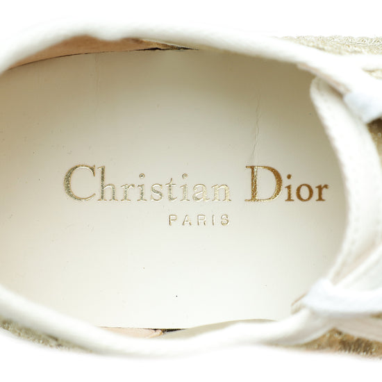 Christian Dior Gold Walk'n'Dior Lace Embroidery With Macramé Effect Sneaker 37.5