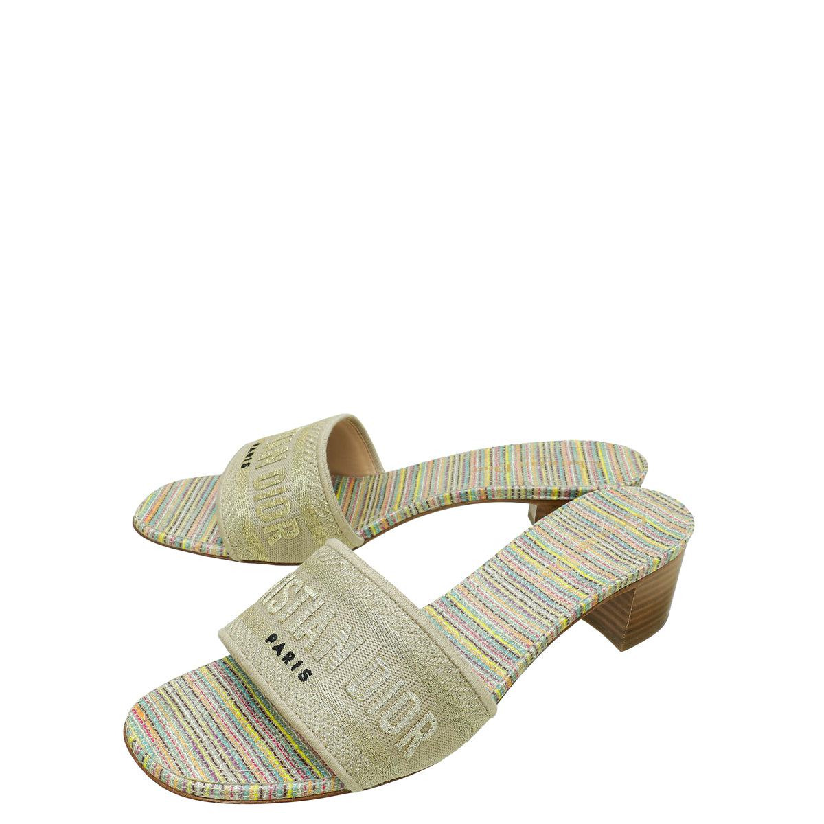Christian Dior Beige Gold Dway Lurex Romance Embroidered Mules 39-Christian Dior-THE CLOSET