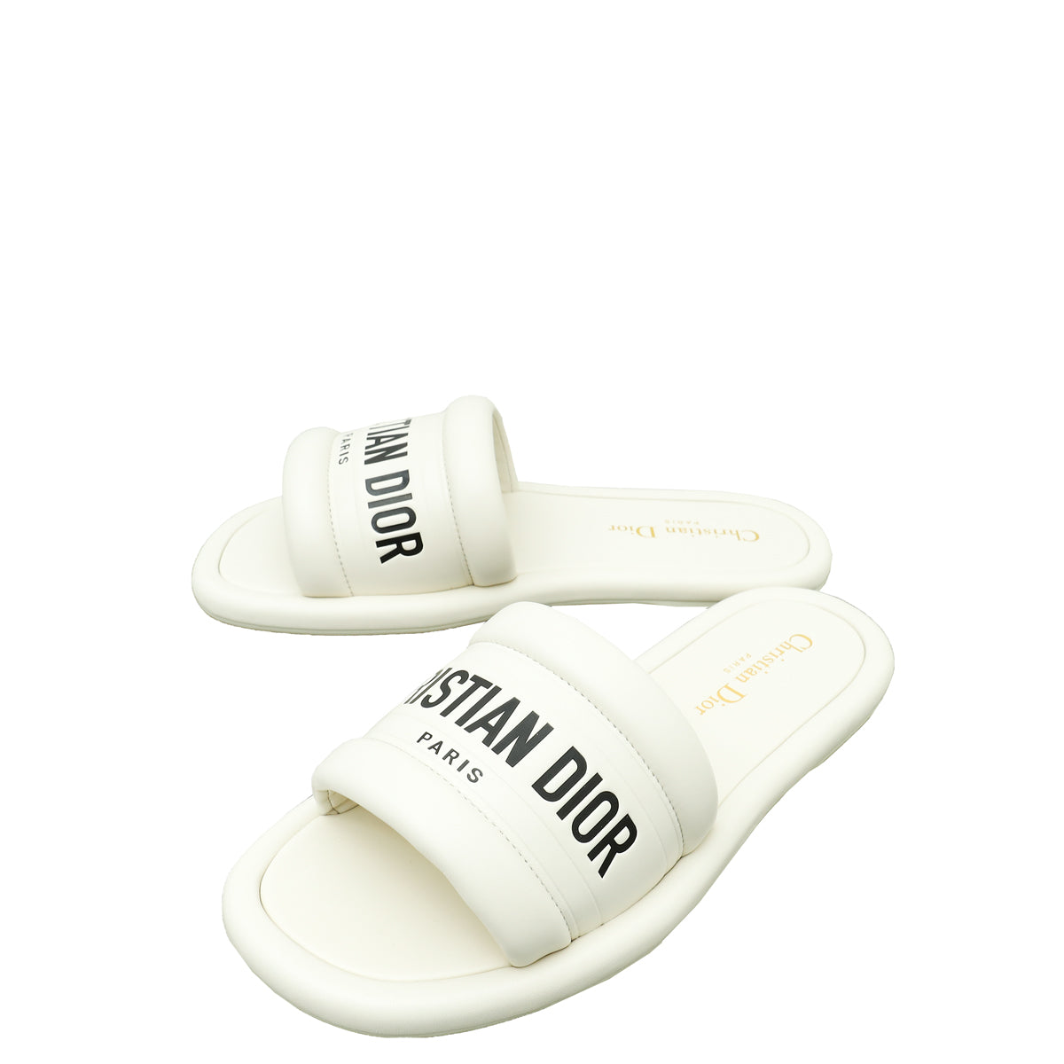 Christian Dior Off White Every-D Embossed Flat Mules 37-Christian Dior-THE CLOSET