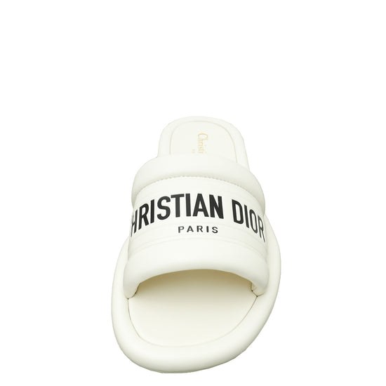 Christian Dior Off White Every-D Embossed Flat Mules 37