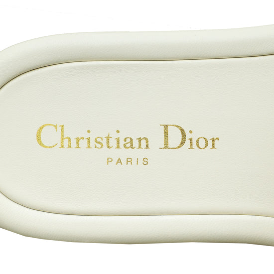 Christian Dior Off White Every-D Embossed Flat Mules 37