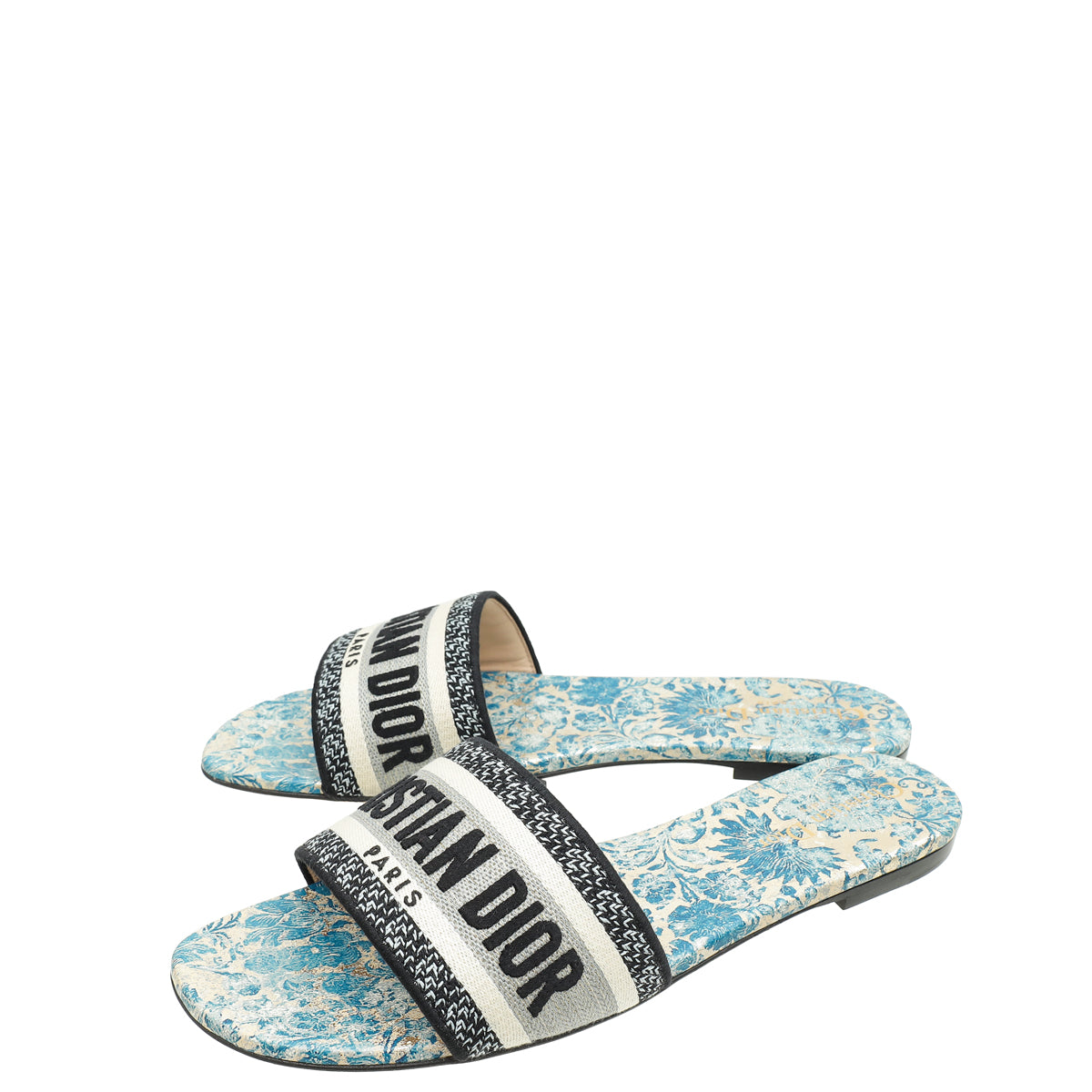 Christian Dior Canard Blue Brocart Dway Slides 40.5-Christian Dior-THE CLOSET