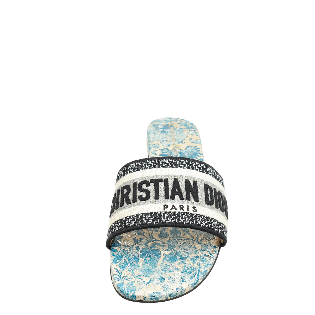 Christian Dior Canard Blue Brocart Dway Slides 40.5-Christian Dior-THE CLOSET