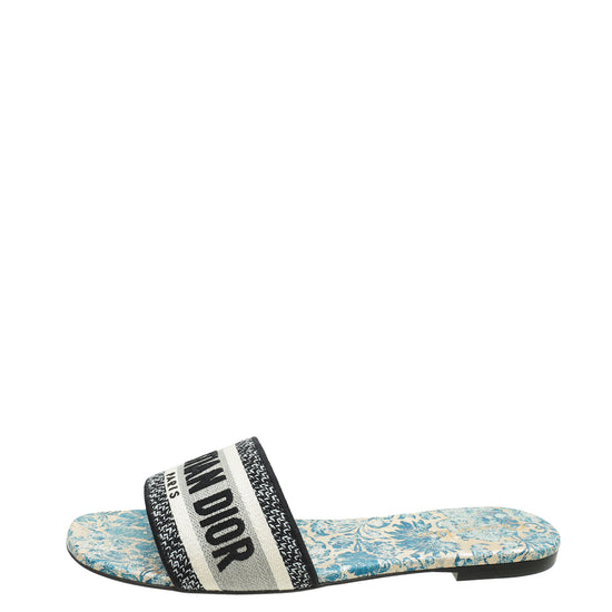 Christian Dior Canard Blue Brocart Dway Slides 40.5