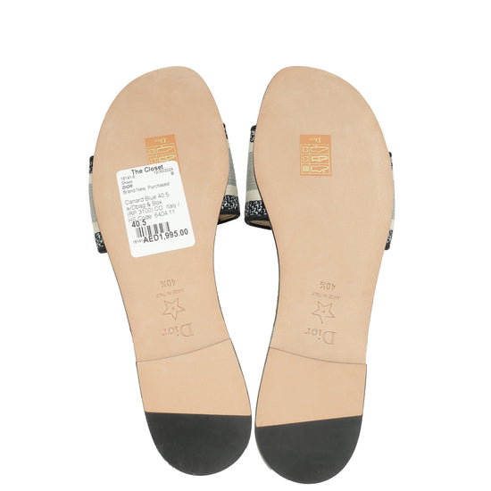 Christian Dior Canard Blue Brocart Dway Slides 40.5