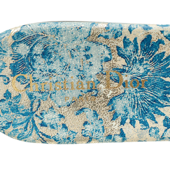 Christian Dior Canard Blue Brocart Dway Slides 40.5