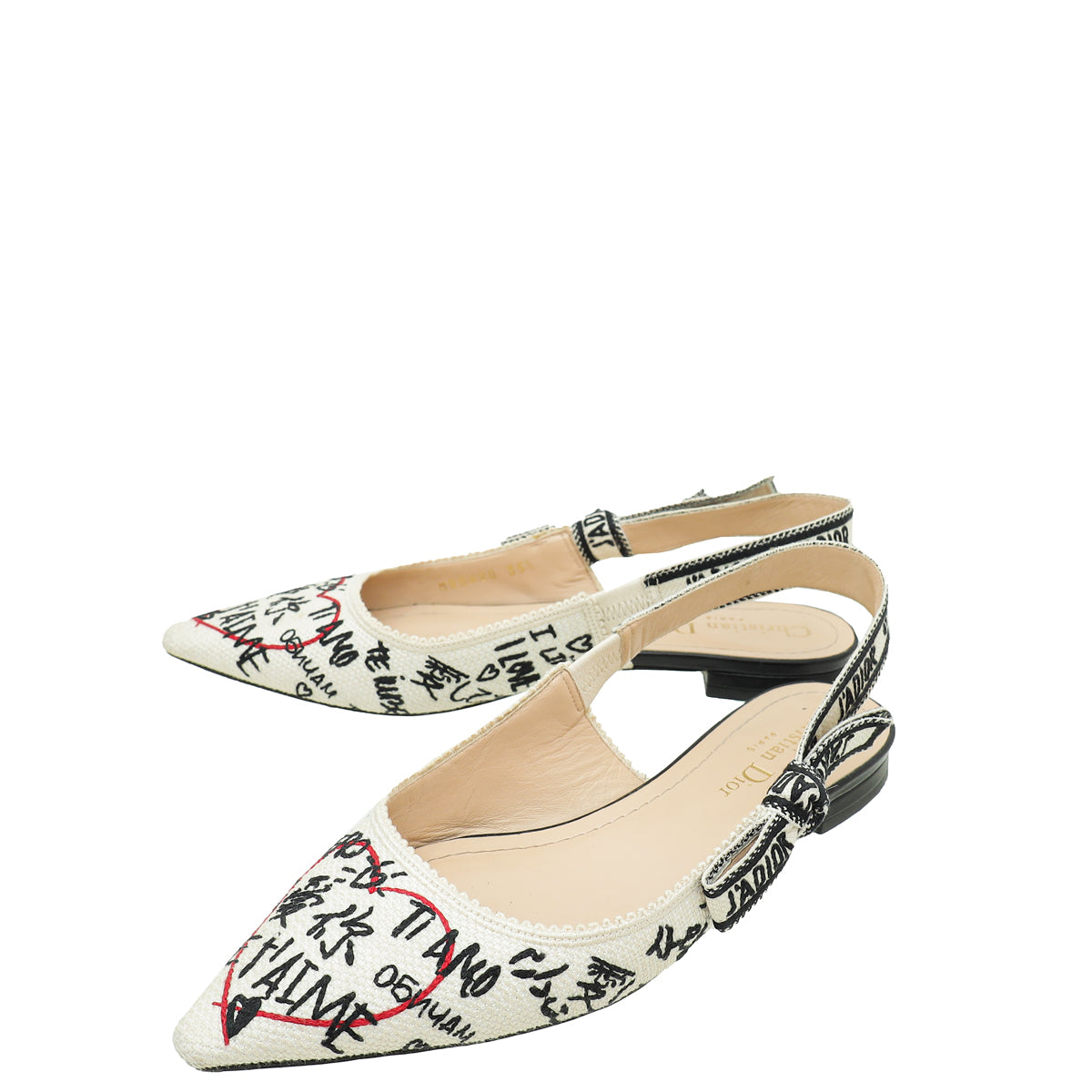 Christian Dior White Multicolor J'adior Technical Fabric Dioramour Graffiti Slingback Flats 35.5-Christian Dior-THE CLOSET