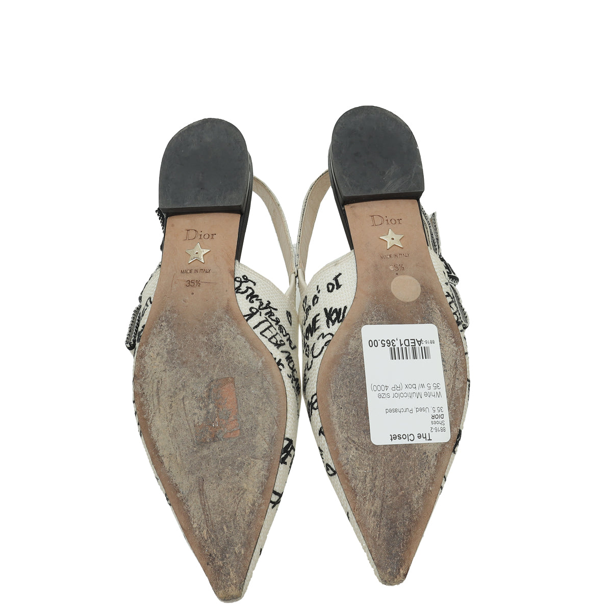 Christian Dior White Multicolor J'adior Technical Fabric Dioramour Graffiti Slingback Flats 35.5