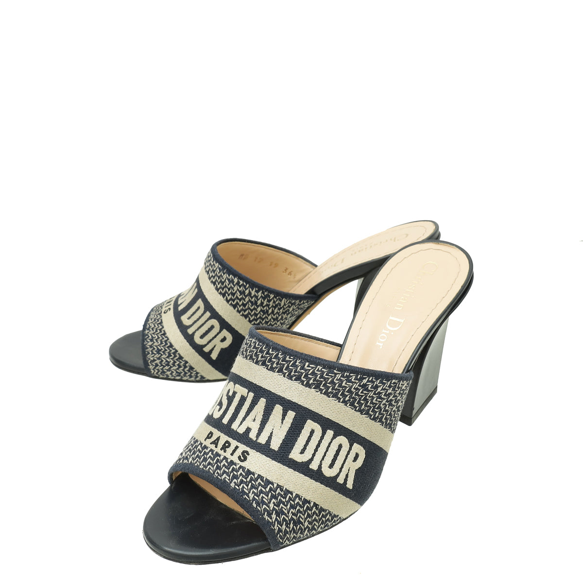 Christian Dior Navy Blue Dway Embroidered Heeled Mules 36.5-Christian Dior-THE CLOSET