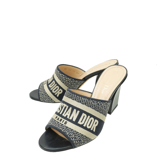 Christian Dior Navy Blue Dway Embroidered Heeled Mules 36.5