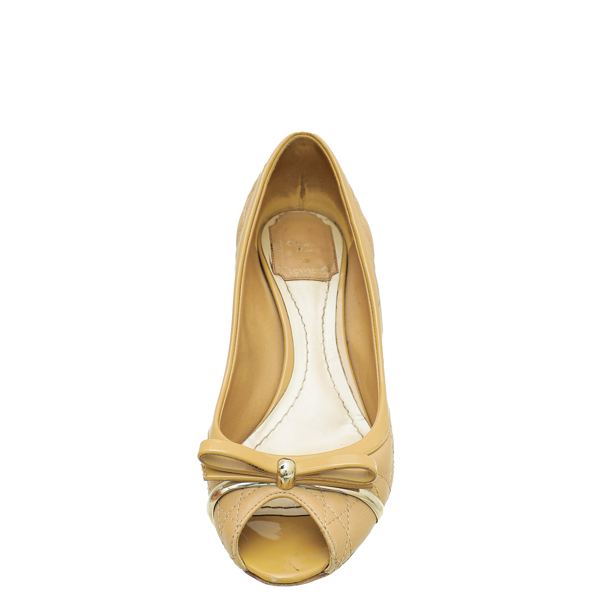 Christian Dior Beige Peep Toe Bow Cannage Pump 36.5-Christian Dior-THE CLOSET
