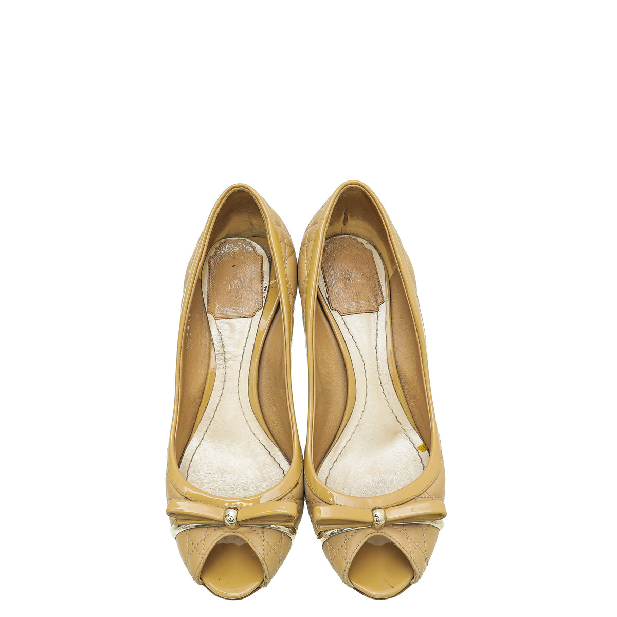 Christian Dior Beige Peep Toe Bow Cannage Pump