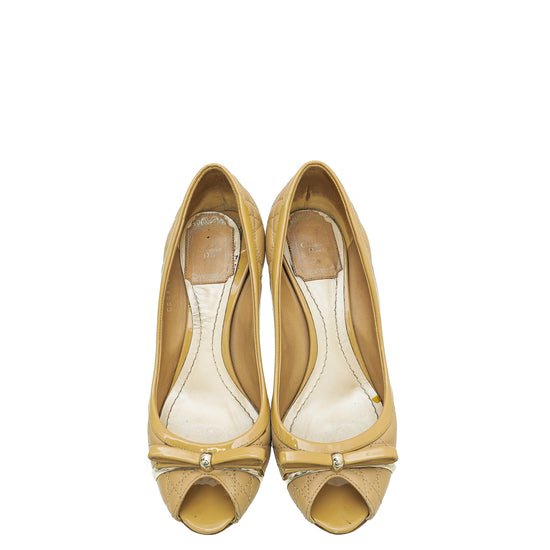 Christian Dior Beige Peep Toe Bow Cannage Pump