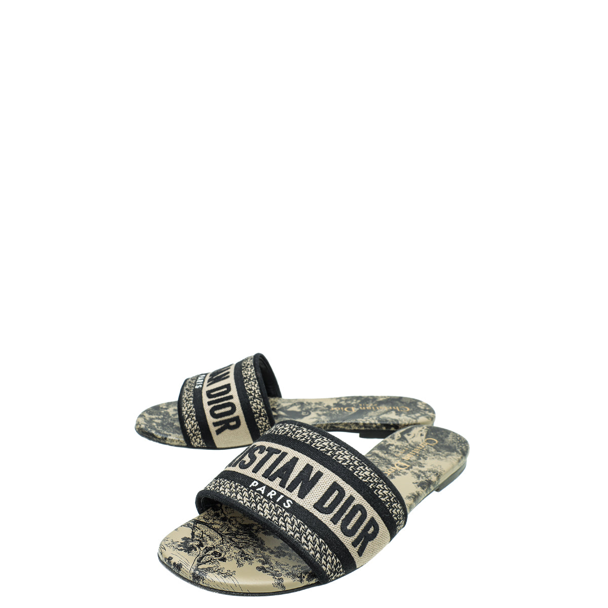 Christian Dior Bicolor Dway Toile De Jouy Embroidered Flat Sandal
