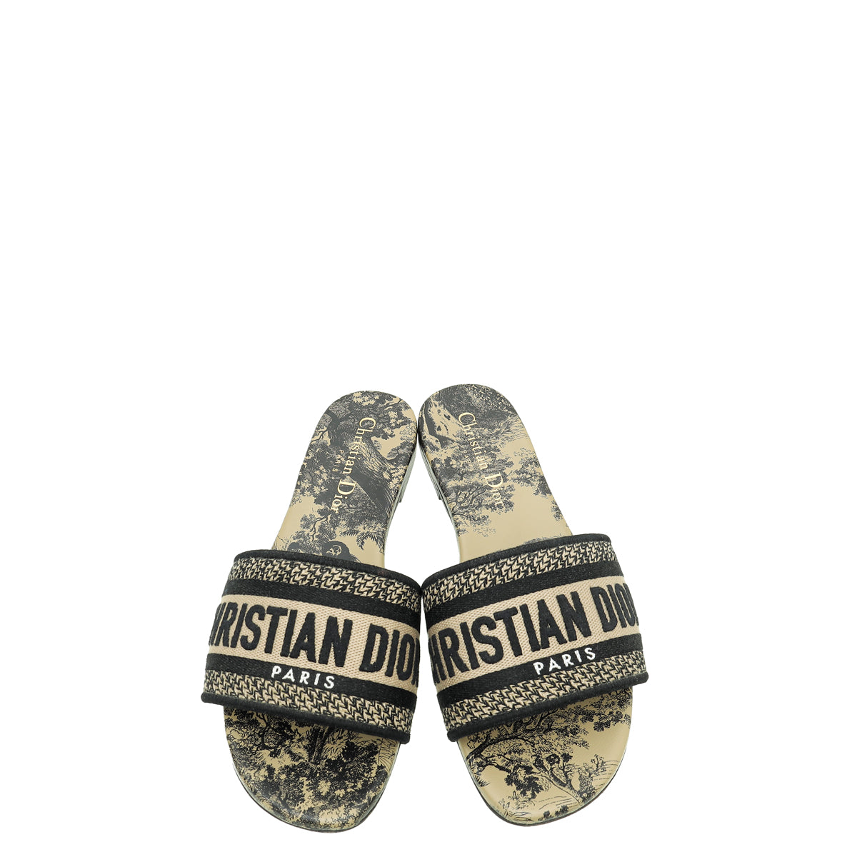 Christian Dior Bicolor Dway Toile De Jouy Embroidered Flat Sandal