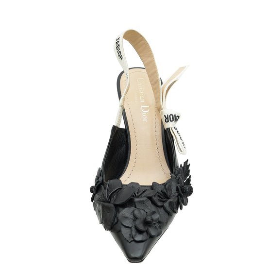 Christian Dior Black Applique Flowers J'Adior Slingback Pump 37.5