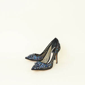 Christian Dior Black Floral Applique Mesh Pumps 37.5