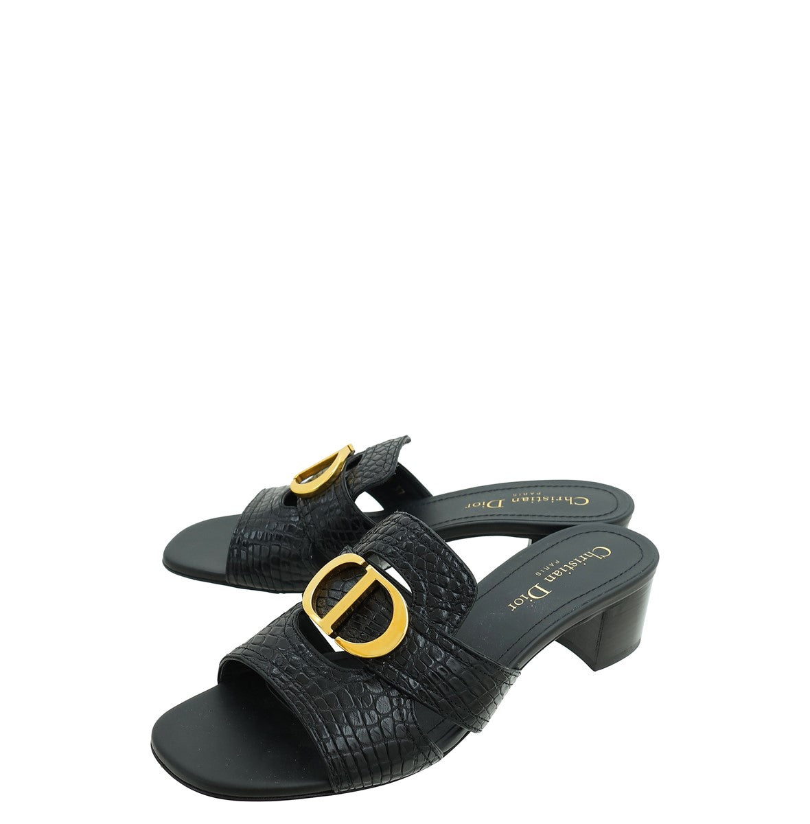 Christian Dior Black Croco Embossed 30 Montaigne Mules 37-Christian Dior-THE CLOSET