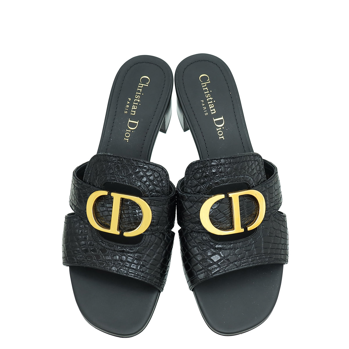 Christian Dior Black Croco Embossed 30 Montaigne Mules 37