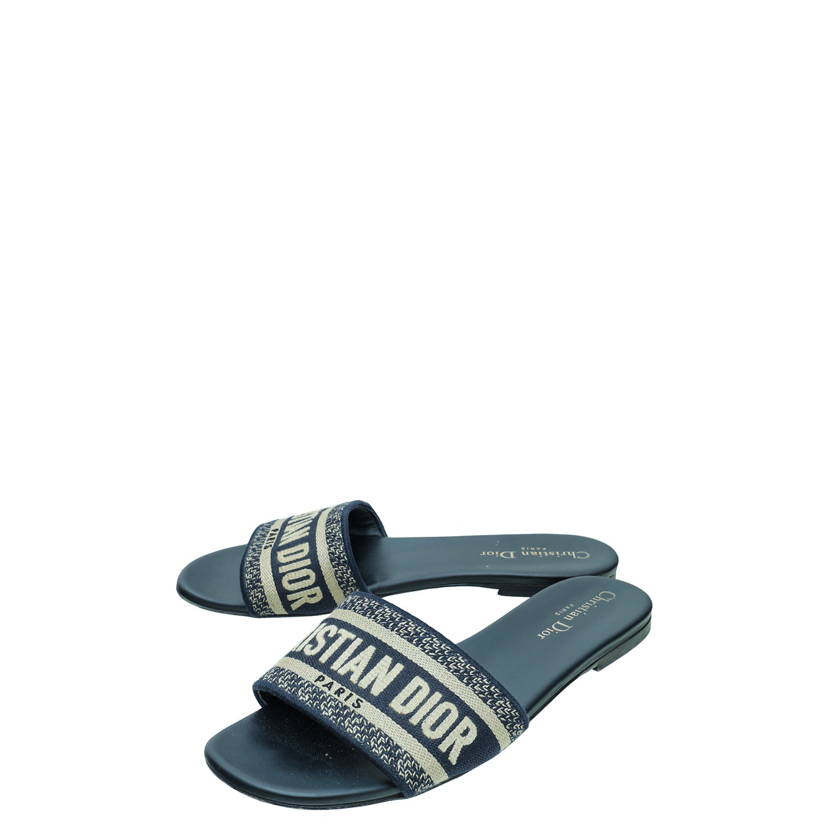 Christian Dior Navy Blue Dway Embroidered Flat Sandal 38.5-Christian Dior-THE CLOSET