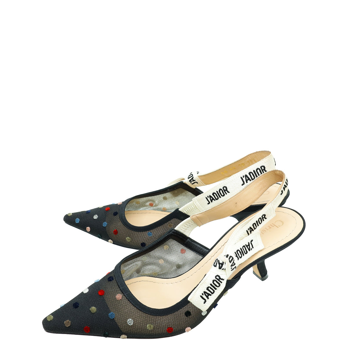 Christian Dior Black Velvet Dot Mesh J'adior Mini Slingback Pump 38.5-Christian Dior-THE CLOSET