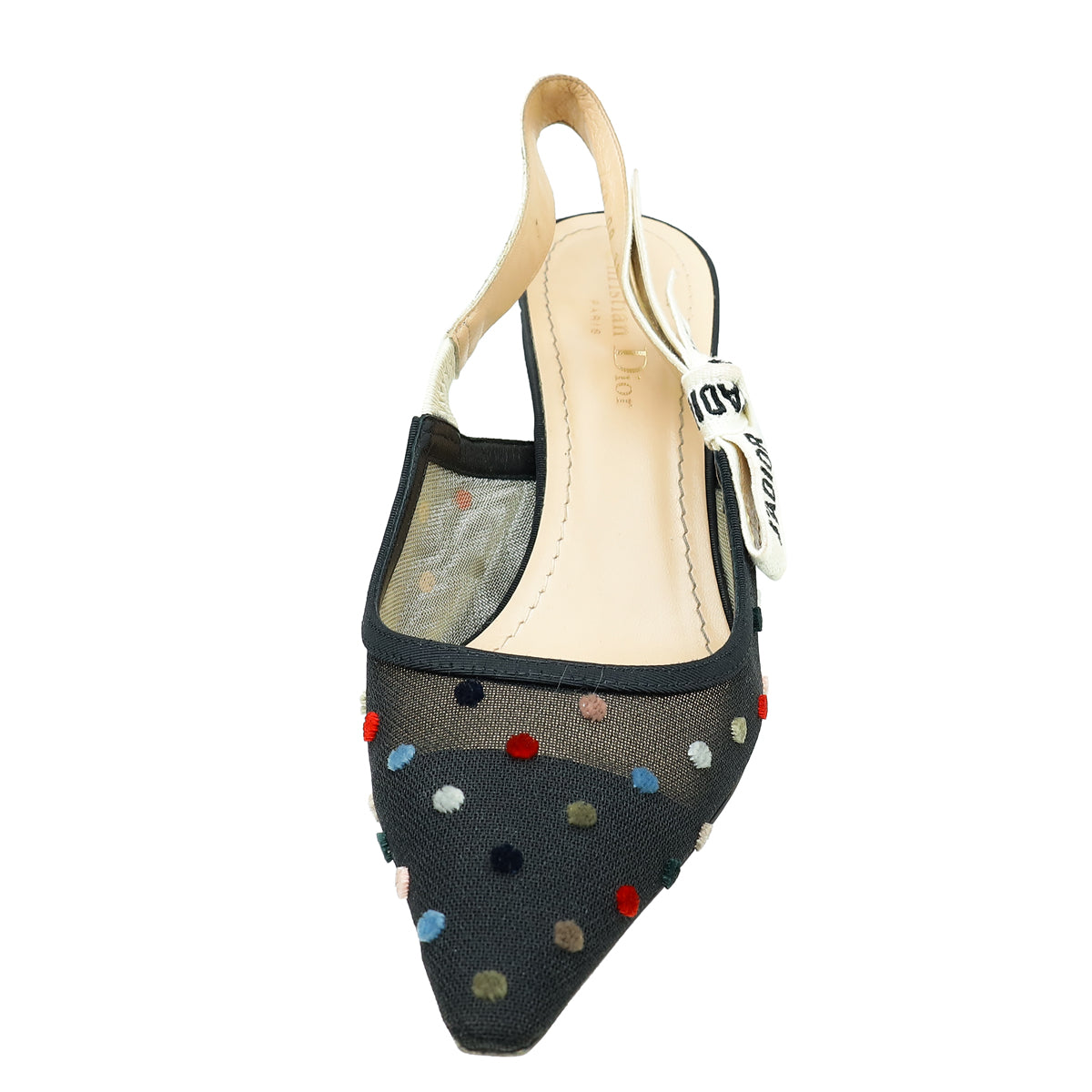 Christian Dior Black Velvet Dot Mesh J'adior Mini Slingback Pump 38.5-Christian Dior-THE CLOSET