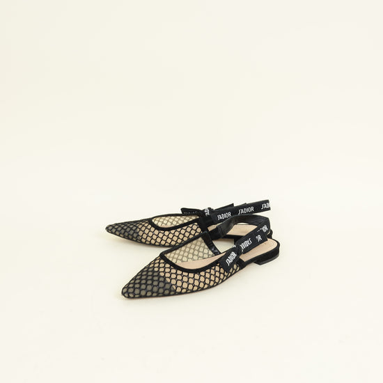 Christian Dior Black J'Adior Mesh Flat Slingback 38.5